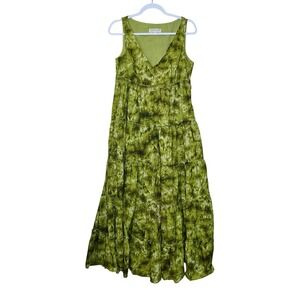 Green Tie‎ Dye Tiered Cotton Maxi Dress 8 Whimsical Goblincore Gypsy Boho Hippie